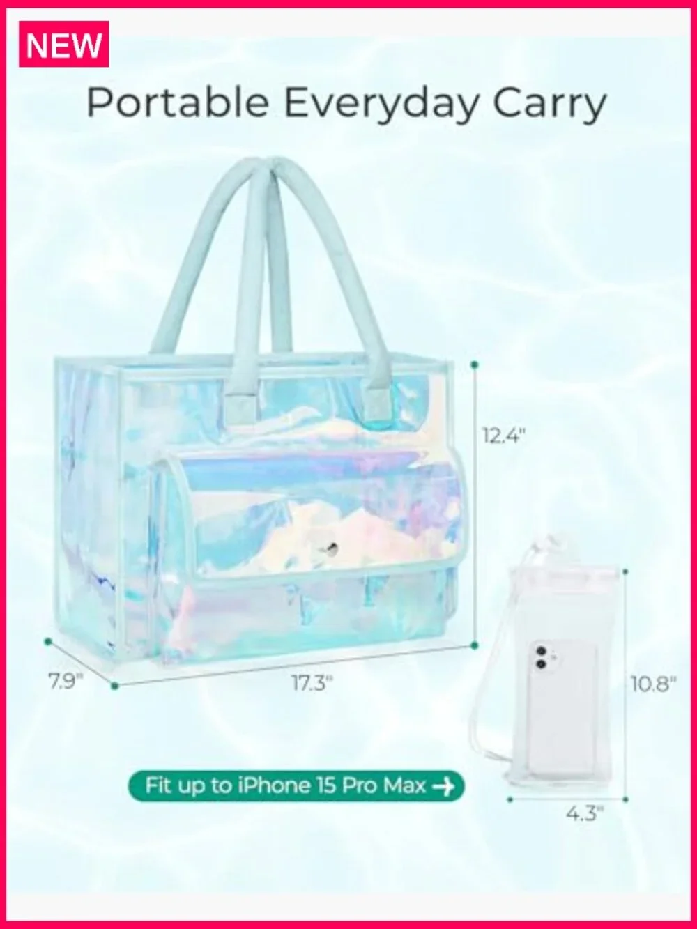 Waterproof Beach Tote with Phone Pouch Large Travel Bag